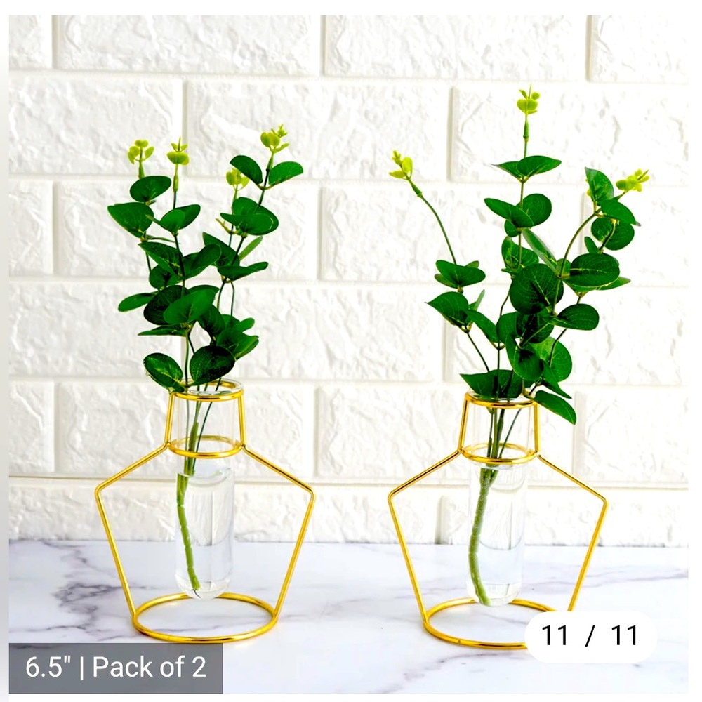 26 Gold Metal Frame with Glass Tubes: Geometric Vases (SET OF 26 VASES)